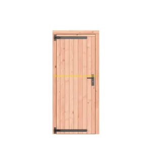Douglas dichte enkele deur 90x201 cm, linksraaiend, zwarte hengen, zwart beslag onbehandeld.