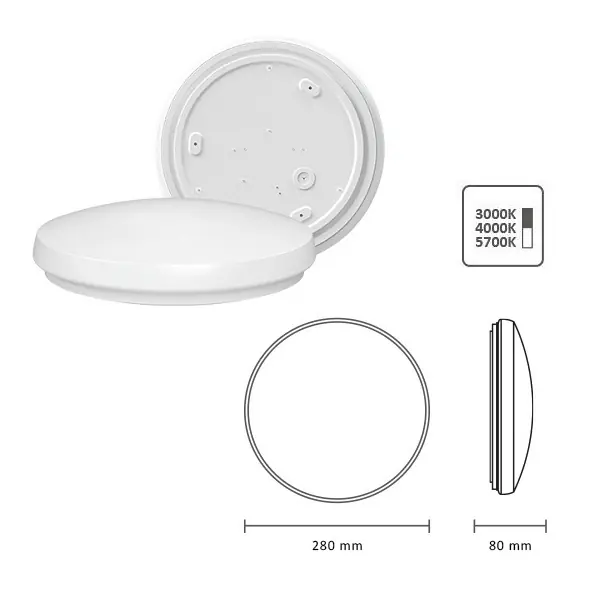 LEDPLAFONNIERE 3/4/6K D280 IP64 12W