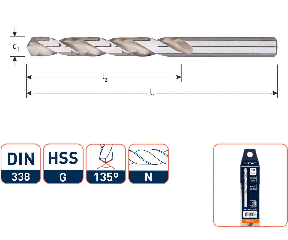 HSS-G SPIRAALBOOR, DIN338, TYPE N, OPTI-LINE, ø5,5