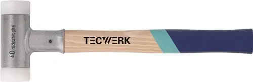 KUNSTSTOFHAMER LENGTE 355MM KOP D. 35MM HICKORY TERUGSLAGVRIJ HARD NYLON WIT