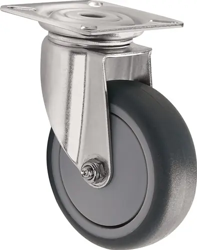 ZWENKWIEL WIEL D. 100MM DRAAGVERMOGEN 100KG MET BEVESTIGINGSPLAAT RUBBER GRIJS