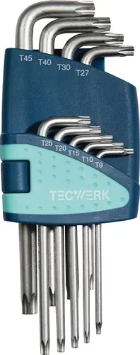 HAAKSE SCHROEVENDRAAIERSET 9-DELIG T9- T45 KUNSTSTOF HOUDER TECWERK