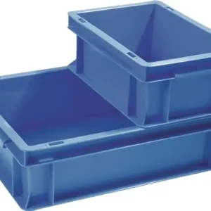 TRANSPORTSTAPELBAK L600XB400XH120MM BLAUW PP SCHELPGREEP ZIJWANDEN GESLOTEN PROM