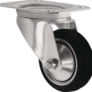 ZWENKWIEL WIEL D. 125MM DRAAGVERMOGEN 100KG MASSIEF RUBBER PLAAT L105XB80MM