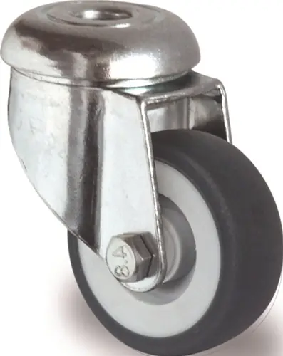 ZWENKWIEL WIEL D. 75MM DRAAGVERMOGEN 75KG MET ACHTERGAT GLIJLAGER RUBBER GRIJS