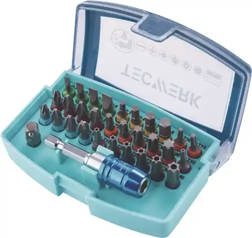 BITASSORTIMENT 32-DELIG SLEUF/PH/PZD/TX/TX-BO/6-KANT TORSIEBITS TECWERK