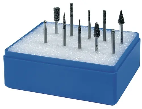 SET KLEINE STIFTFREZEN SCHACHT-D. 3 MM 10-DELIG HARDMETAAL VERTANDING KRUIS KUNS