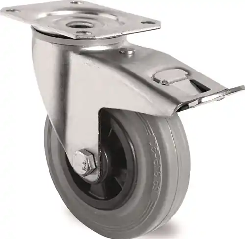 ZWENKWIEL MET TOTAALKLEM WIEL-Ø 200 MM DRAAGVERMOGEN 205 KG MET BEVESTIGINGSPLAA