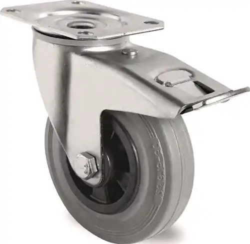 ZWENKWIEL MET TOTAALKLEM WIEL-Ø 80 MM DRAAGVERMOGEN 70 KG MET BEVESTIGINGSPLAAT