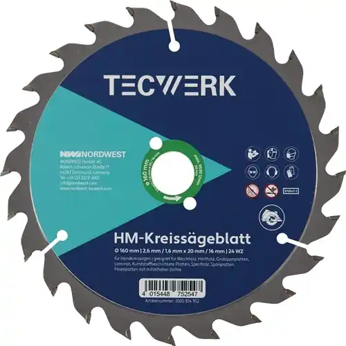 HANDCIRKELZAAGBLAD BUITEN-Ø 160 MM AANTAL TANDEN 36 WZ GAT 20 MM SNIJBREEDTE 2,6
