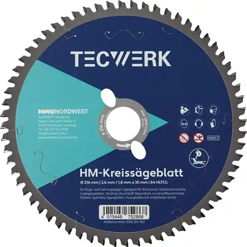 VERSTEKCIRKELZAAGBLAD BUITEN-Ø 216 MM AANTAL TANDEN 64 HLTCG GAT 30 MM SNIJBREED
