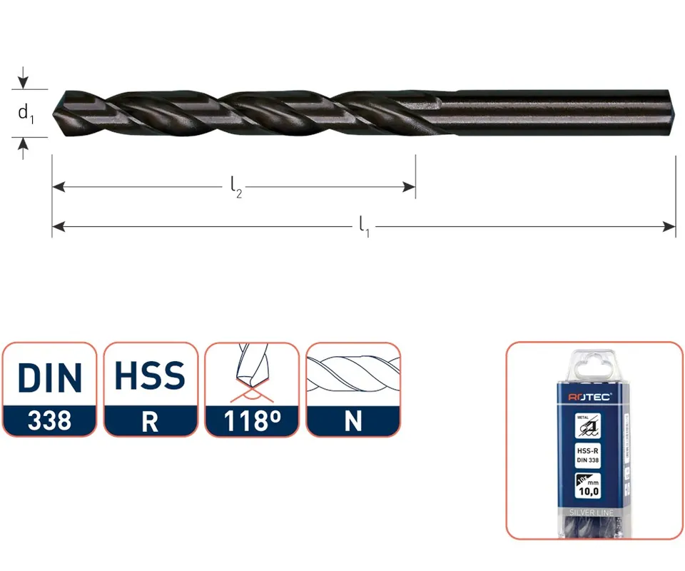 HSS-R SPIRAALBOOR, DIN 338, TYPE N, ø14,5