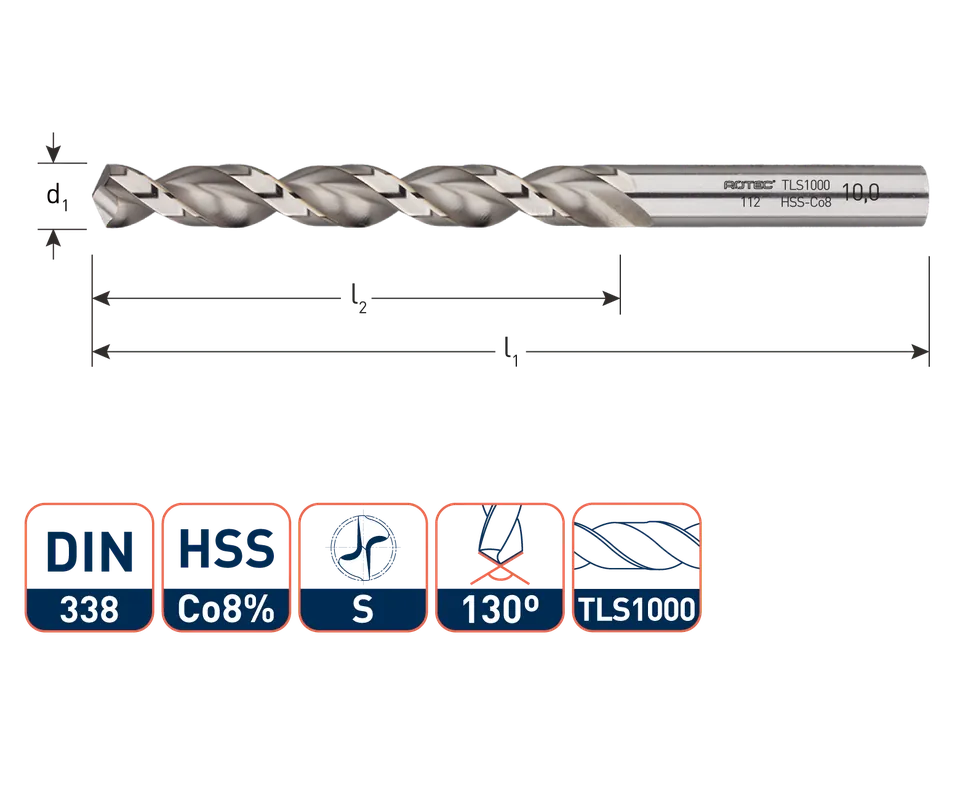 HSS-E SPIRAALBOOR, DIN 338, TYPE TLS1000, ø8,0