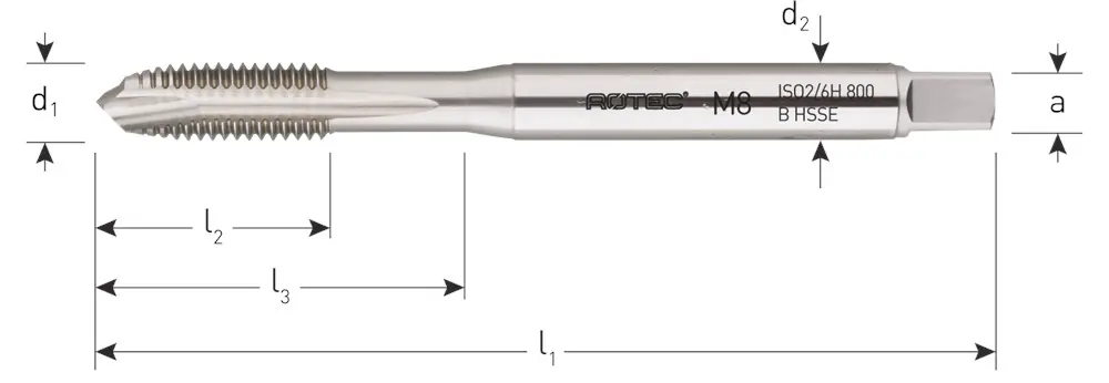 HSS-E MACHINETAP '800', DOORLOPEND, DIN 371, M10 (L)