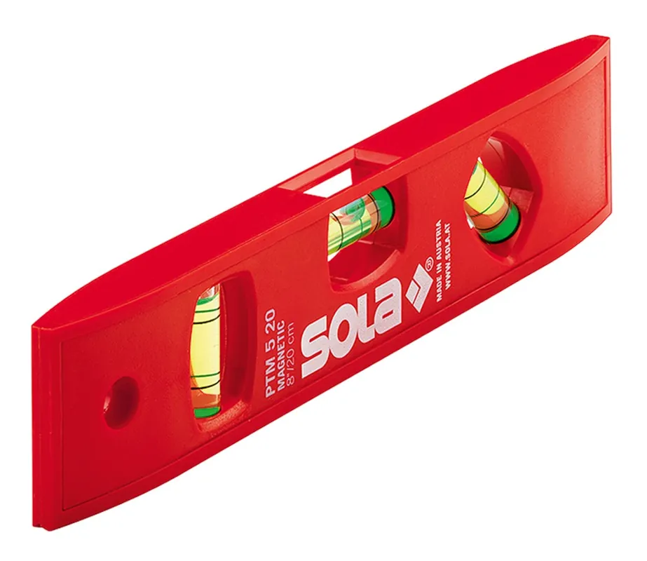 SOLA KUNSTST.WATERPAS PTM5 20 20 CM 3 LIBELLEN HOBBY ROOD MAGNET.