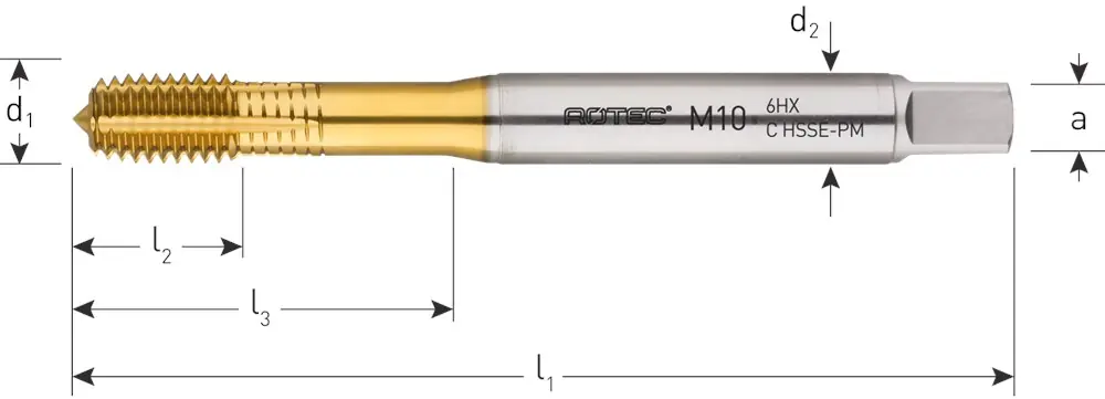 HSS-E PM ROLTAP, DIN 376, TIN-GECOAT, M12