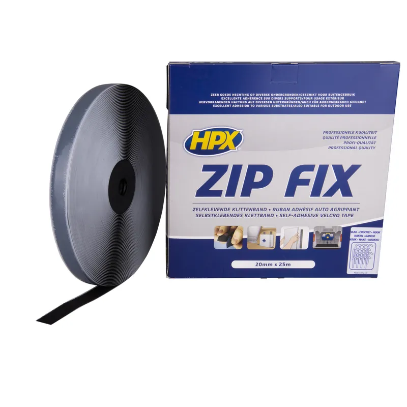 HPX ZIP FIX KLITTENBAND (HAAK) - ZWART 20MM X 25M