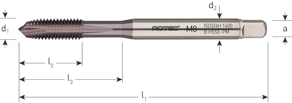 HSS-E PM MACHINETAP '1400', DOORLOPEND, DIN 371, M4