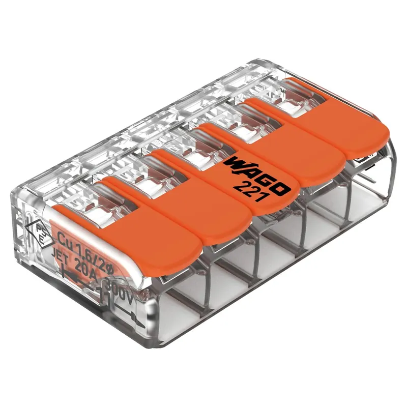 WAGO 5V VERBINDINGSKLEM T/M 4MM² SOEPEL EN MASSIEF