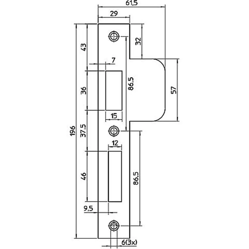 VP 4139/17/T DR.1+3 SLUITPLAAT, RVS 29X196MM RECHTHOEKIG, VERLENGD, ST