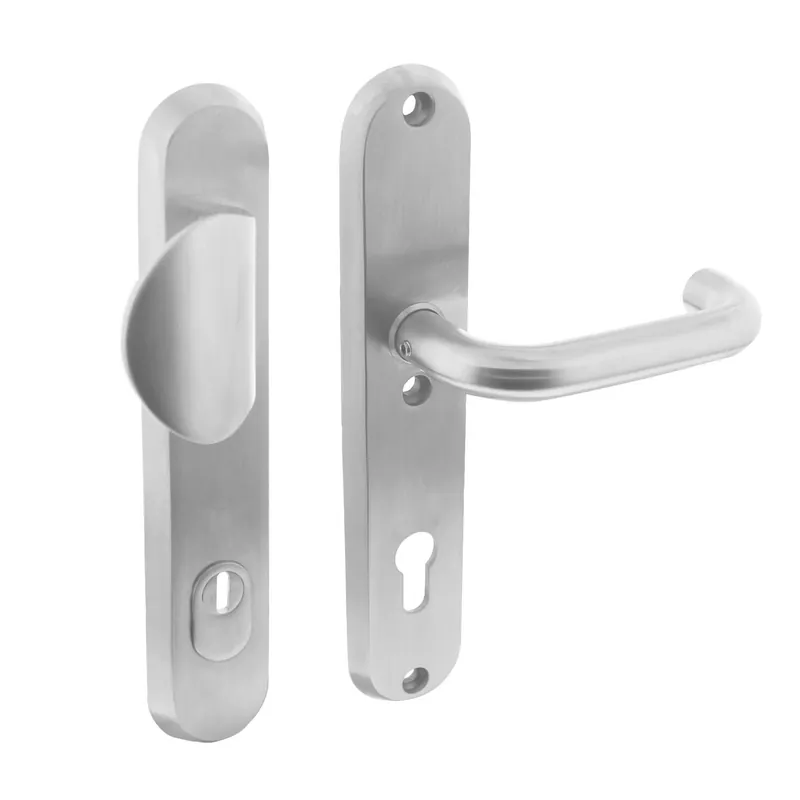 SKG3 VEILIGHEIDSBESLAG OVAAL 250X50MM GREEP/KRUK ROND MET VEERCONSTRUCTIE PROFIELCILINDERGAT 92MM MET KERNTREKBEVEILIGING RVS