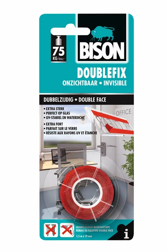 BISON DOUBLEFIX ONZICHTBAAR KAART 1,5 M X 19 MM NL/FR