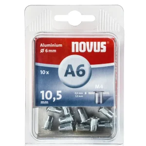 NOVUS BLINDKLINKMOER M4 X 10,5MM, ALU S, 10 ST.