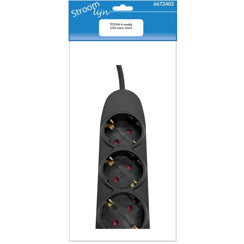 TAFELCONTACTDOOS RANDAARDE 4-VOUDIG 3 METER SNOER ZWART