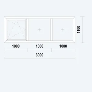 Gealan S9000 Slim Raamkozijn, draai/kiep, buitenwerkse maat 3000x1100mm, wit PVC