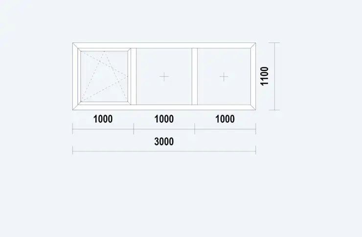 Gealan S9000 Slim Raamkozijn, draai/kiep, buitenwerkse maat 3000x1100mm, wit PVC