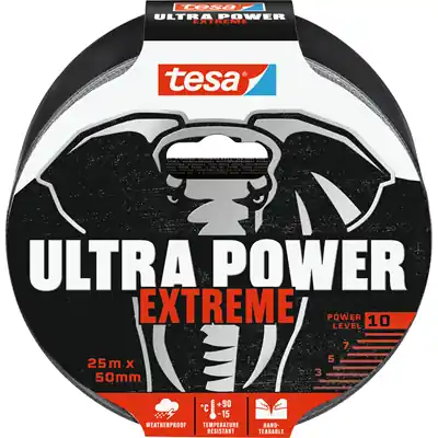 1067553 - TESA ULTRA POWER REPARATIETAPE 25 METER 50 MM ZWART