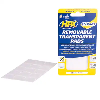 1063985 - HPX DUBBELZIJ. VERWIJDERBARE PADS TRANSP. 25MM X 25MM 15 ST