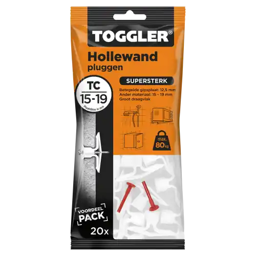 TOGGLER HOLLEWAND PLUG TC ~ 20ST. IN EEN OPHANGZAKJE