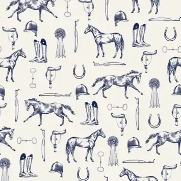 Vliesbehang Joules Equestrian paarden print Crème/Blauw (dessin 128902)