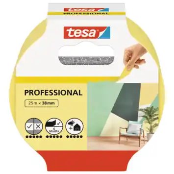 Tesa Professional Indoor afplakband geel 25 m x 38 mm