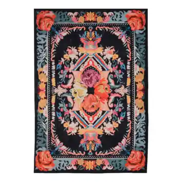 Vloerkleed bloemen zwart 160x230 cm