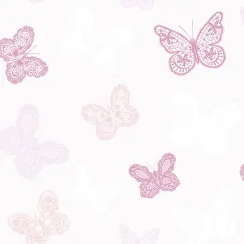 Vliesbehang vlinders wit-roze (dessin 100114)