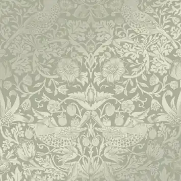 Vliesbehang William Morris at Home Strawberry Thief Fibrous Saliegroen (dessin 124237)