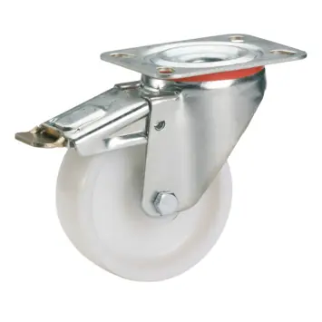 Zwenkwiel + rem PUR met plaatbevestiging 100mm tot 150kg