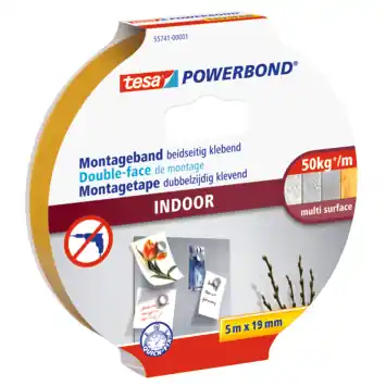 Tesa Powerbond Indoor montagetape dubbelzijdig wit 5 m x 19 mm
