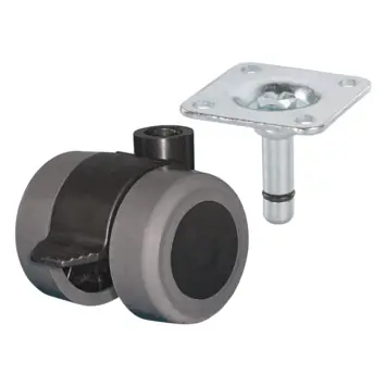 Zwenkwiel + rem TPE met plaatbevestiging 35mm tot 70kg