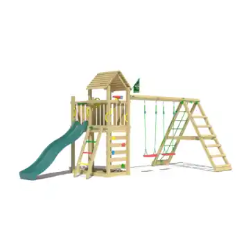Speeltoestel Jungle Gym Safari grenen geïmpregneerd met glijbaan donker groen en 2-klimrek module