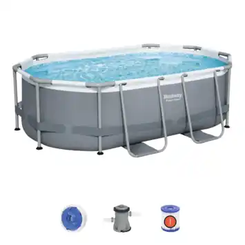 Bestway zwembad Power Steel ovaal 305 x 200 x 84 cm grijs met pomp