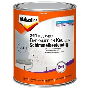 Alabastine 2in1 muurverf badkamer & keuken grijs schimmelbestendig 1 l