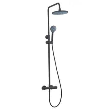 Atlantic regendoucheset Asher met handdouche 3 standen thermostaatkraan zwart - hartafstand kraan 12 cm