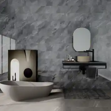 Wandtegel kunststof Allora 30,5x61 cm grijs marmer glans, dikte 5mm 1,116 m²