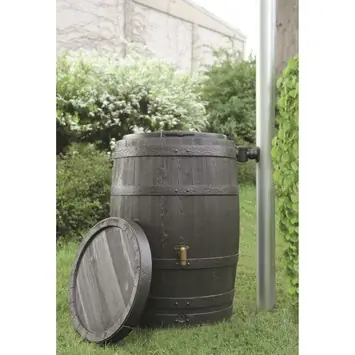 4Rain regenton Vino 250 L houtlook kunststof 65 x 65 x 93 cm met kraantje en vulautomaat