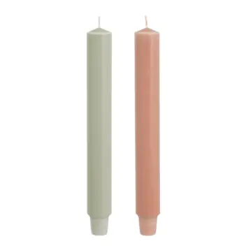 Dinerkaars stearine roze l.groen 2 stuks - h25xd3cm
