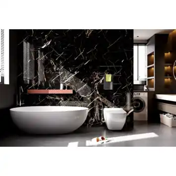 Wandtegel kunststof Allora zwart marmer glans 30,5x61 cm, dikte 5mm, 1,116 m²