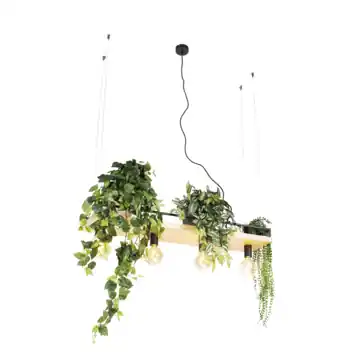 QAZQA 4-lichts hanglamp Shelf 40W E27 houtlook